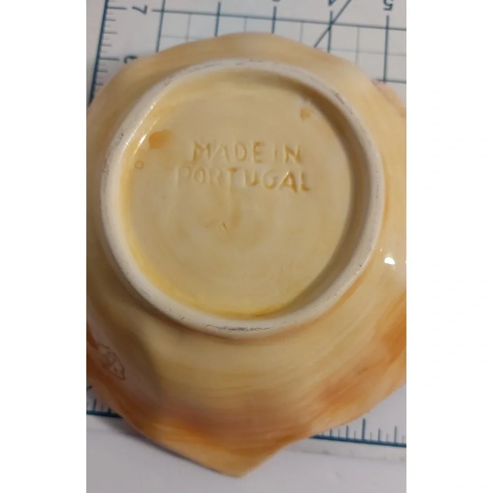Set Of 2 Vtg Ceramic Leaf Bowl Candy Dish Portugal Yellow 2